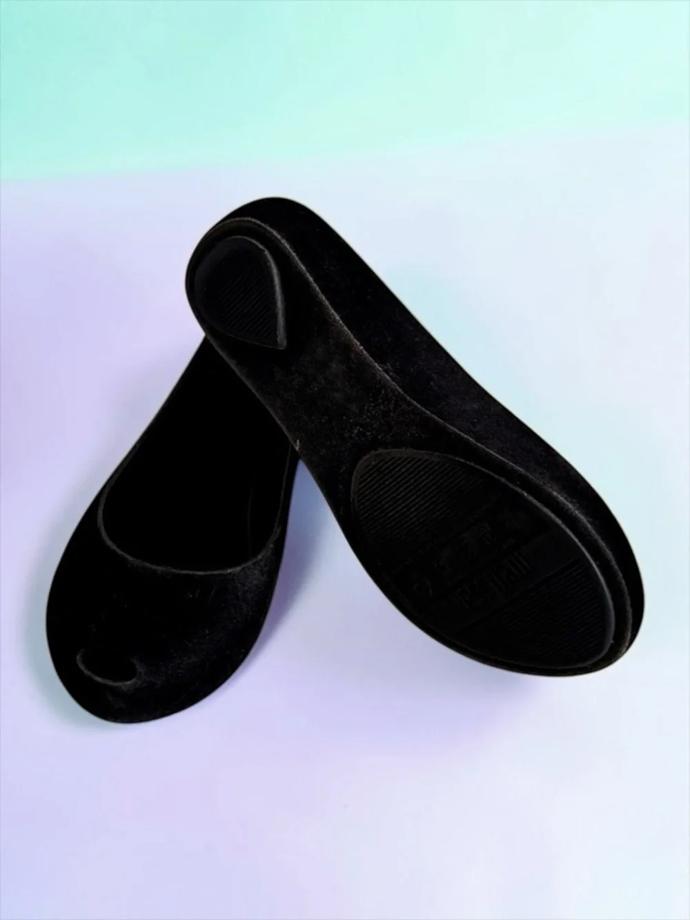 Mini Melissa Peep‑Toe Flats Black Velvet Matte Girls Size 13 Like New